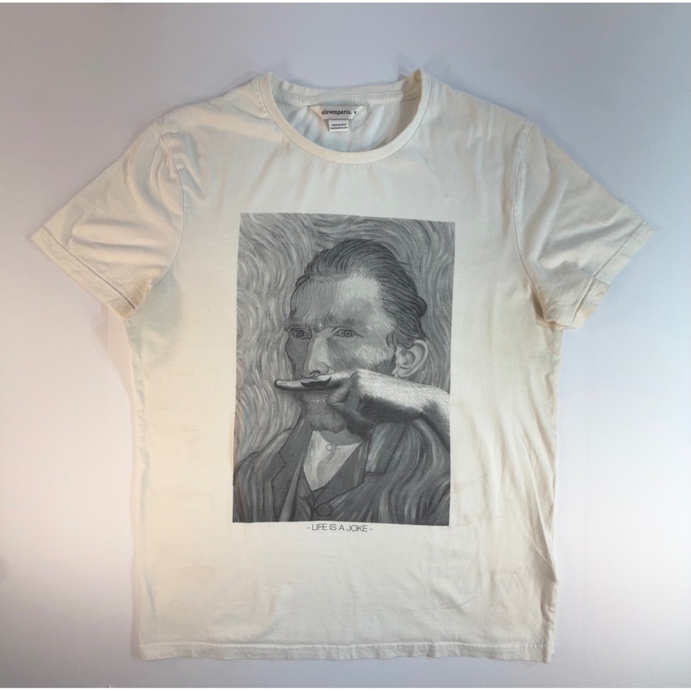 Eleven Paris Van Gogh Life is a Joke Graphic T-Shirt Off-White Mens Medium